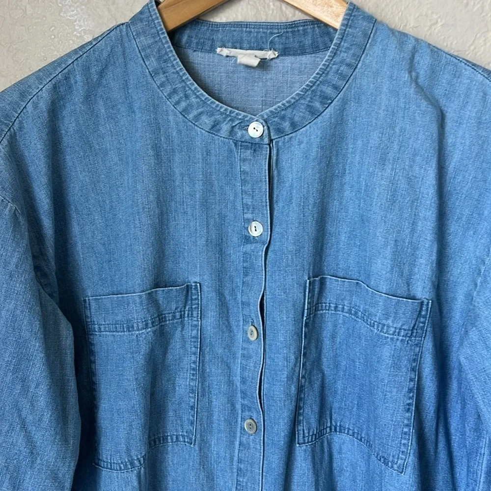 Eileen fisher organic cotton chambray long sleeve dress - Picture 3 of 9